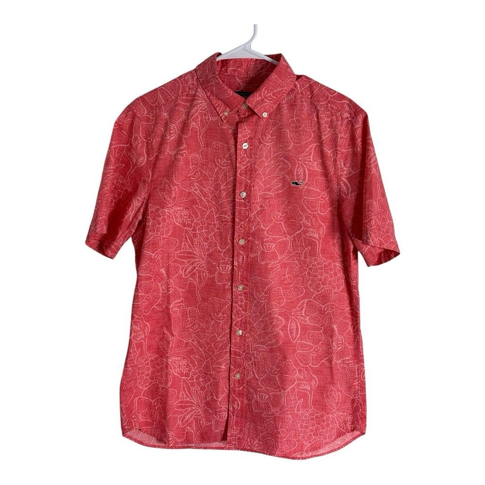 Vineyard Vines Shirt Mens Small Short Sleeve Button Geometric Fruit Print Pink
